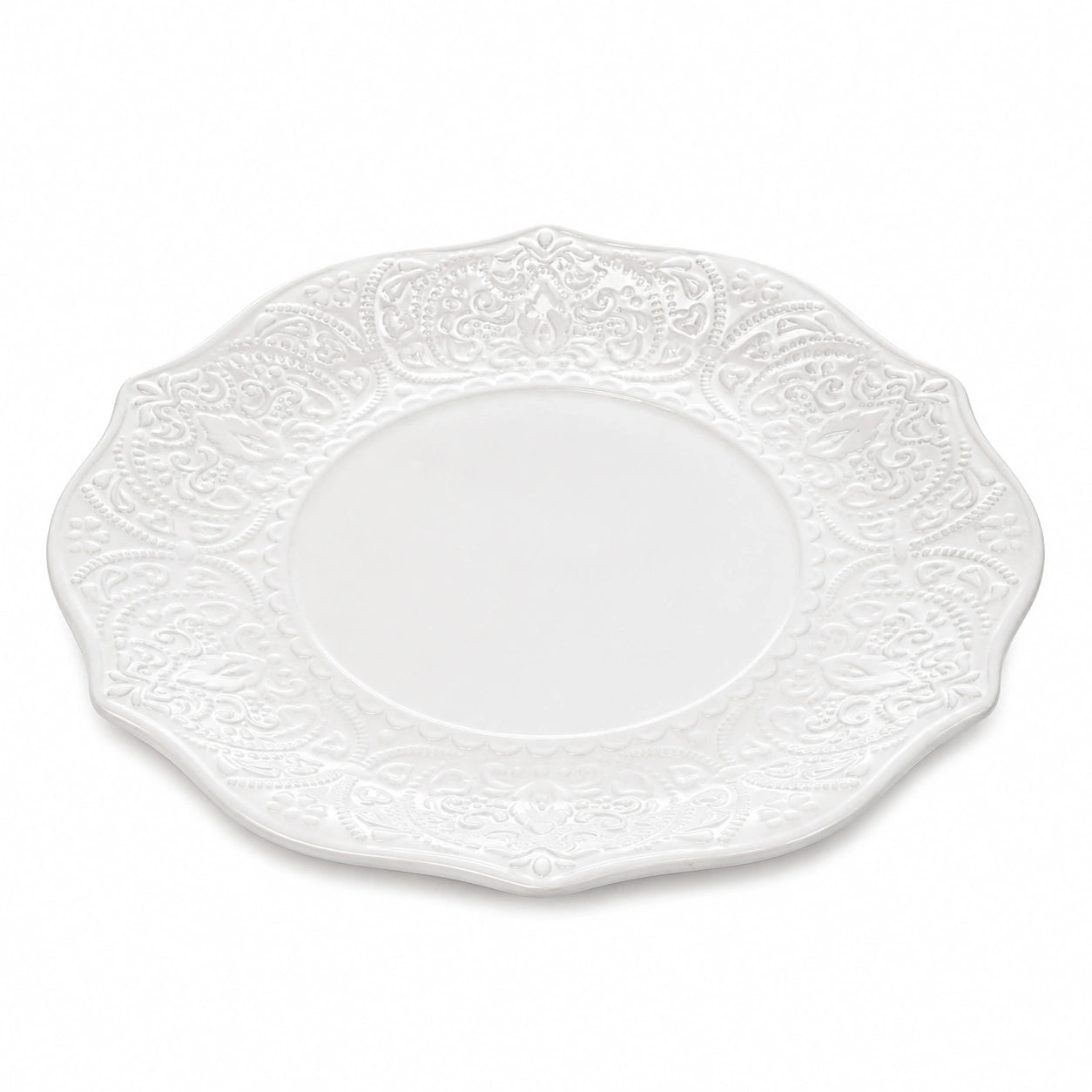 Assiette de présentation 27 cm en porcelaine blanche à relief décoratif