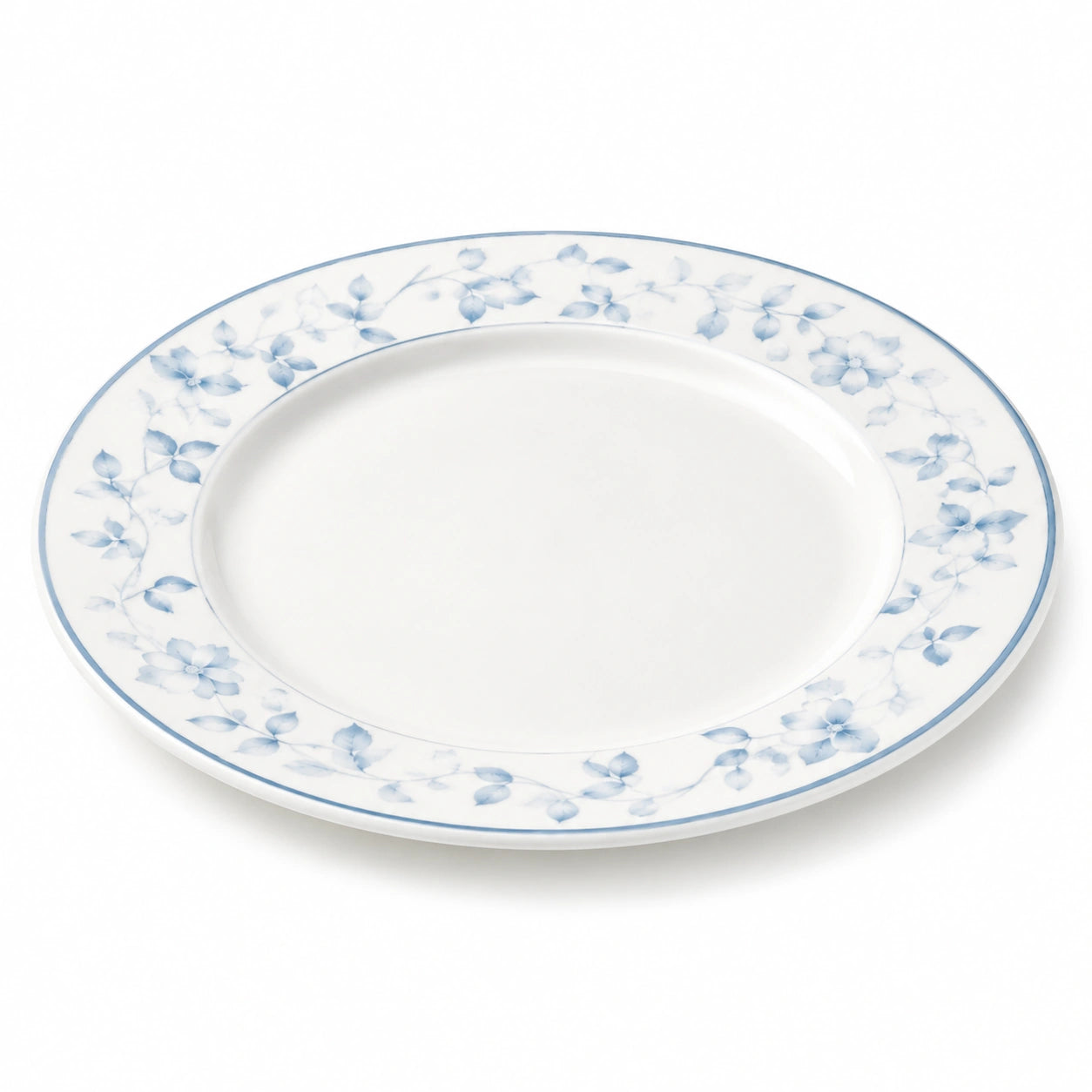 Assiette plate 26 cm en porcelaine blanche à motif floral bleu style classique