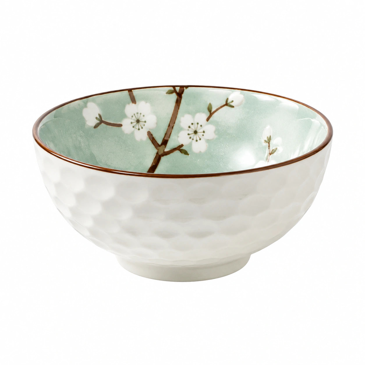 Bol 15 cm en céramique blanc/vert pour repas à motif floral