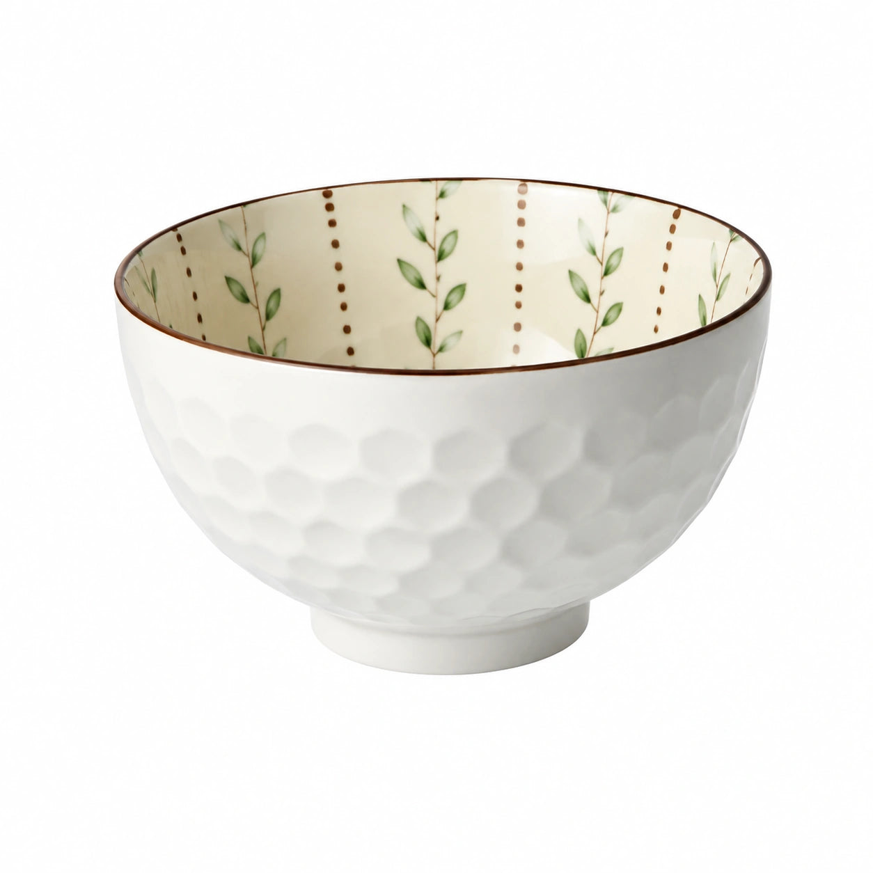 Bol 18 cm en céramique blanc et vert à motif végétal pour service de table