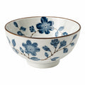 Bol 18 cm en céramique blanc bleu pour repas décor floral