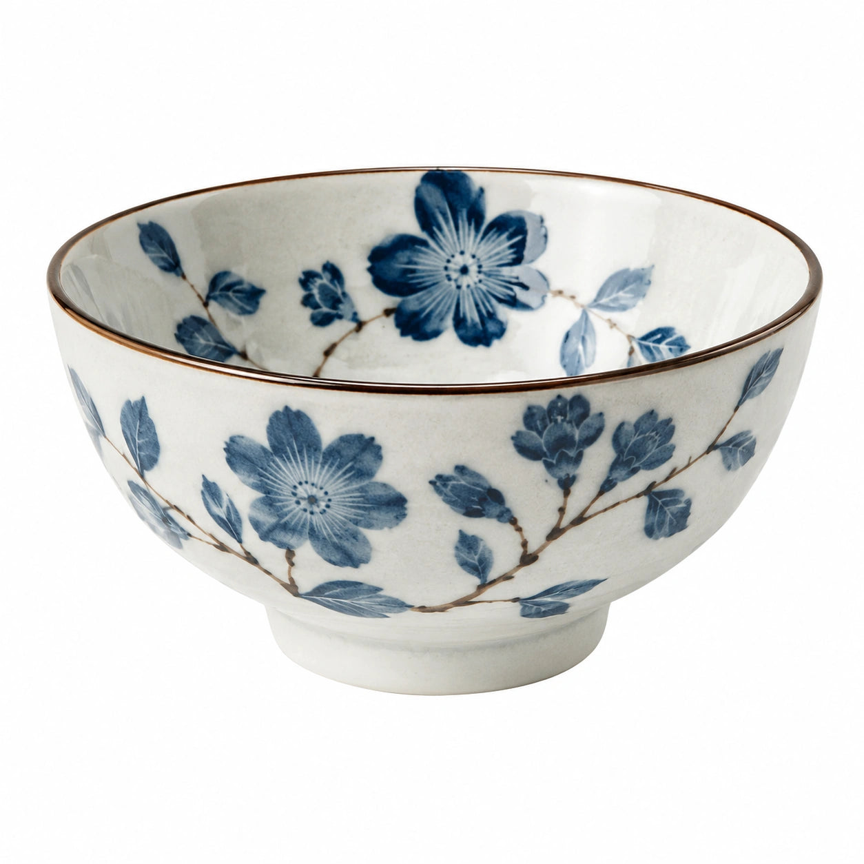 Bol 18 cm en céramique blanc bleu pour repas décor floral