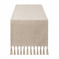 Chemin de table 180 x 40 cm en tissu beige tissé à franges style naturel
