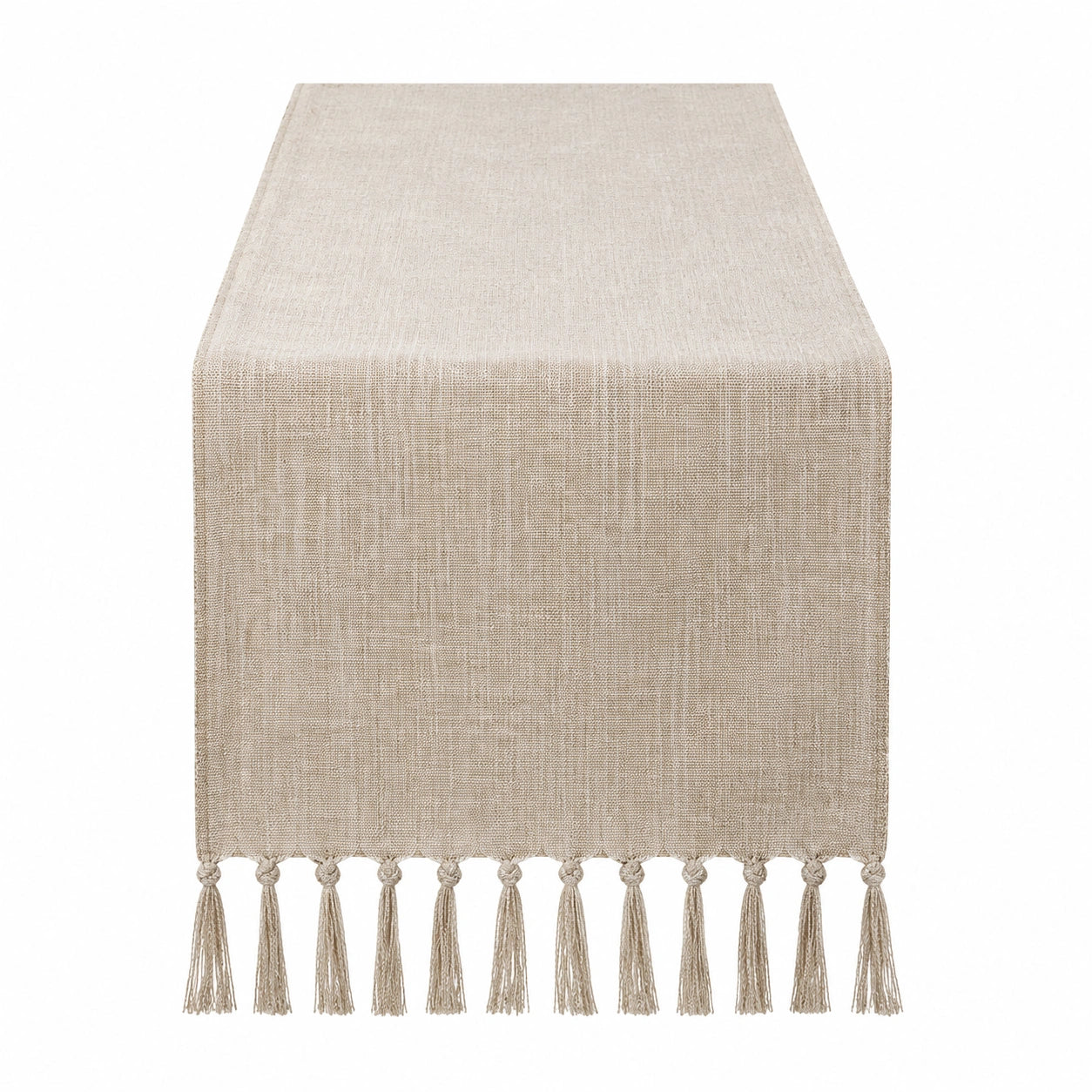 Chemin de table 180 x 40 cm en tissu beige tissé à franges style naturel