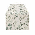 Chemin de table 180 x 33 cm textile beige et vert à motif végétal style botanique