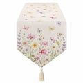 Chemin de table 180 x 33 cm en polyester beige à motif floral avec pompon décoratif