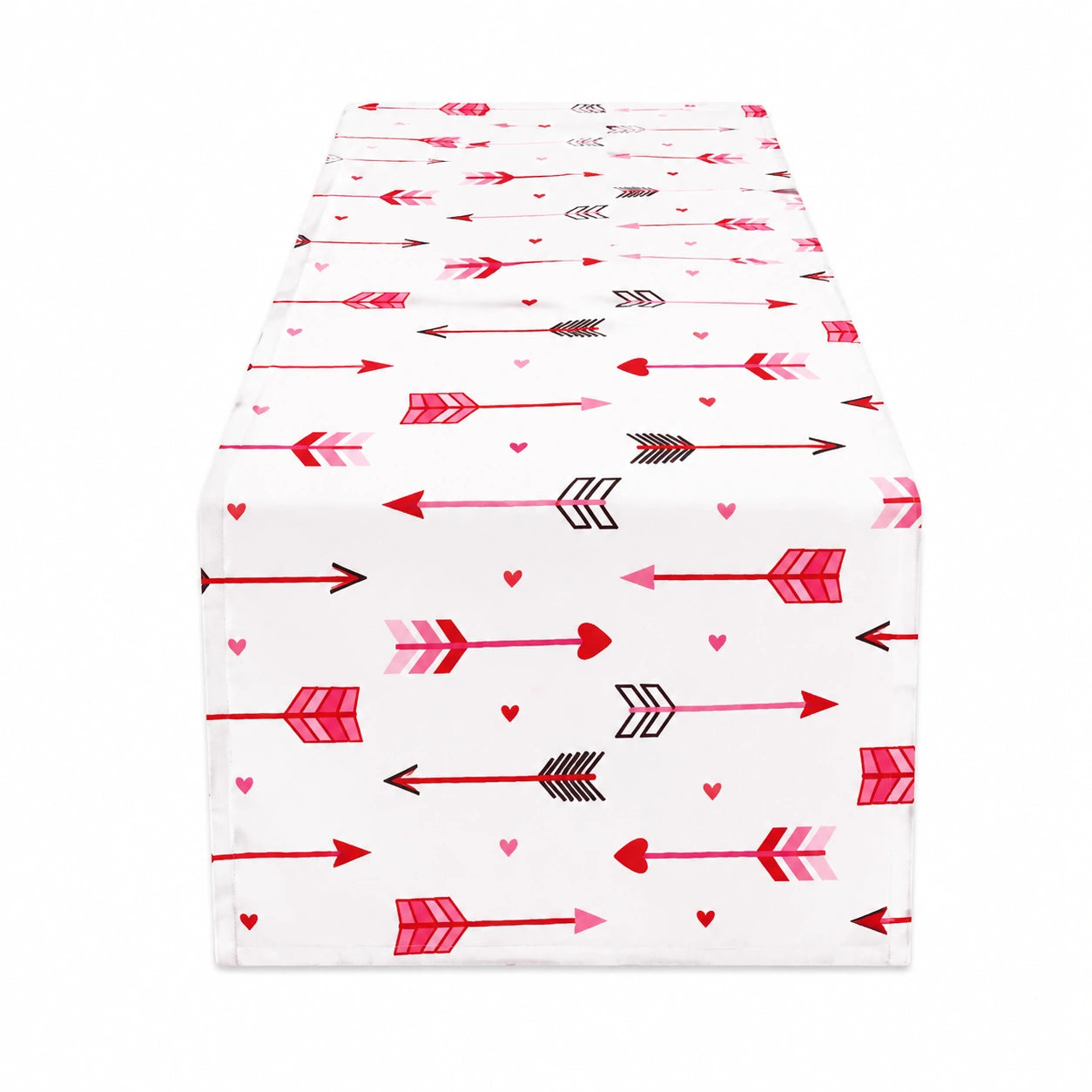 Chemin de table 180 x 35 cm en tissu blanc à motifs flèches et cœurs