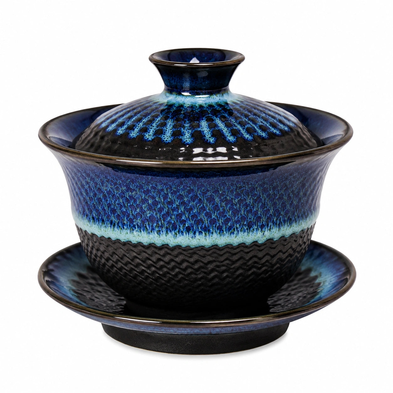 Gaiwan en céramique 150 ml bleu noir avec couvercle et soucoupe