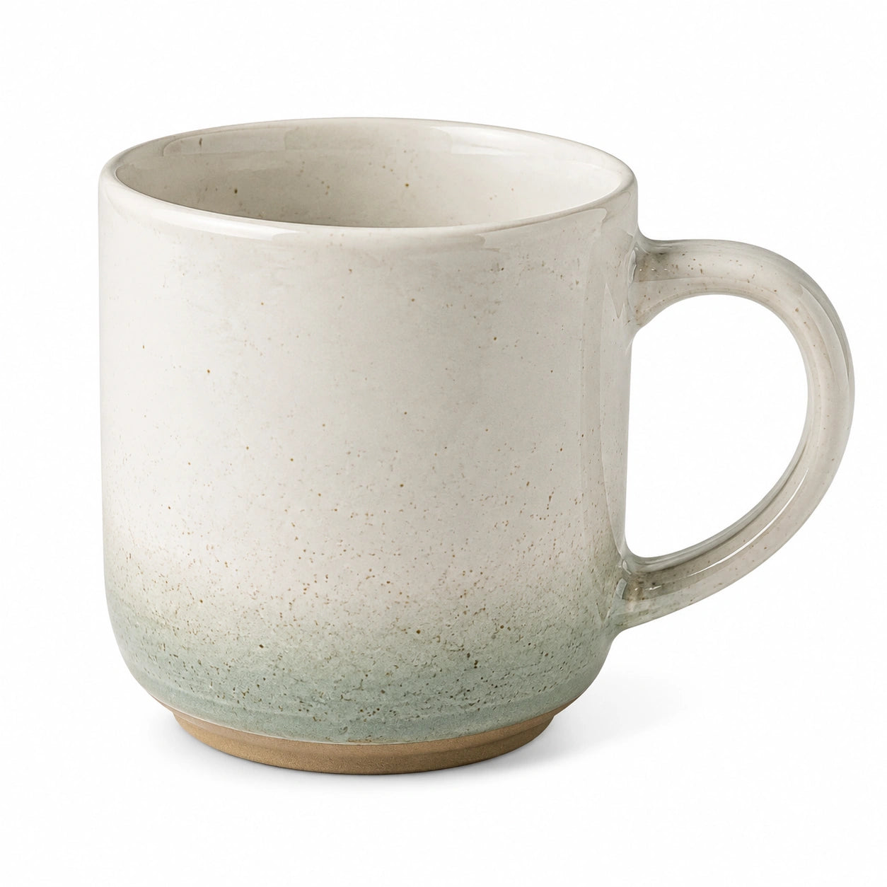 Mug 450 ml en céramique écru et vert sauge style artisanal avec anse