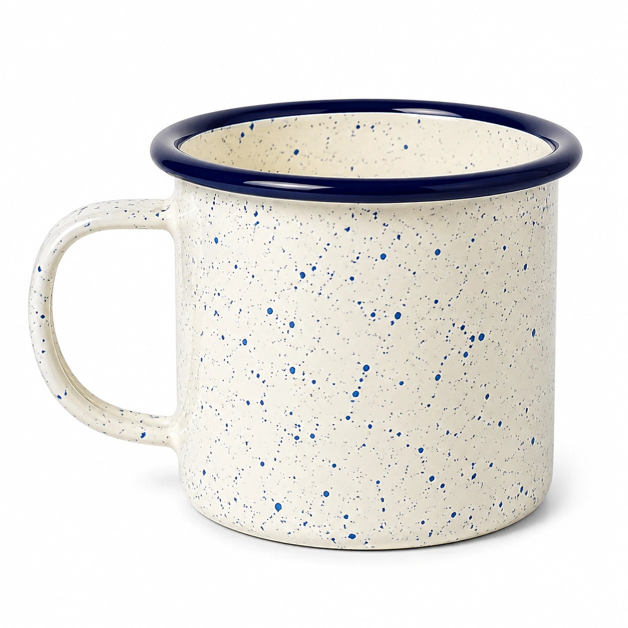 Mug 500 ml en acier émaillé crème bleu moucheté style camping