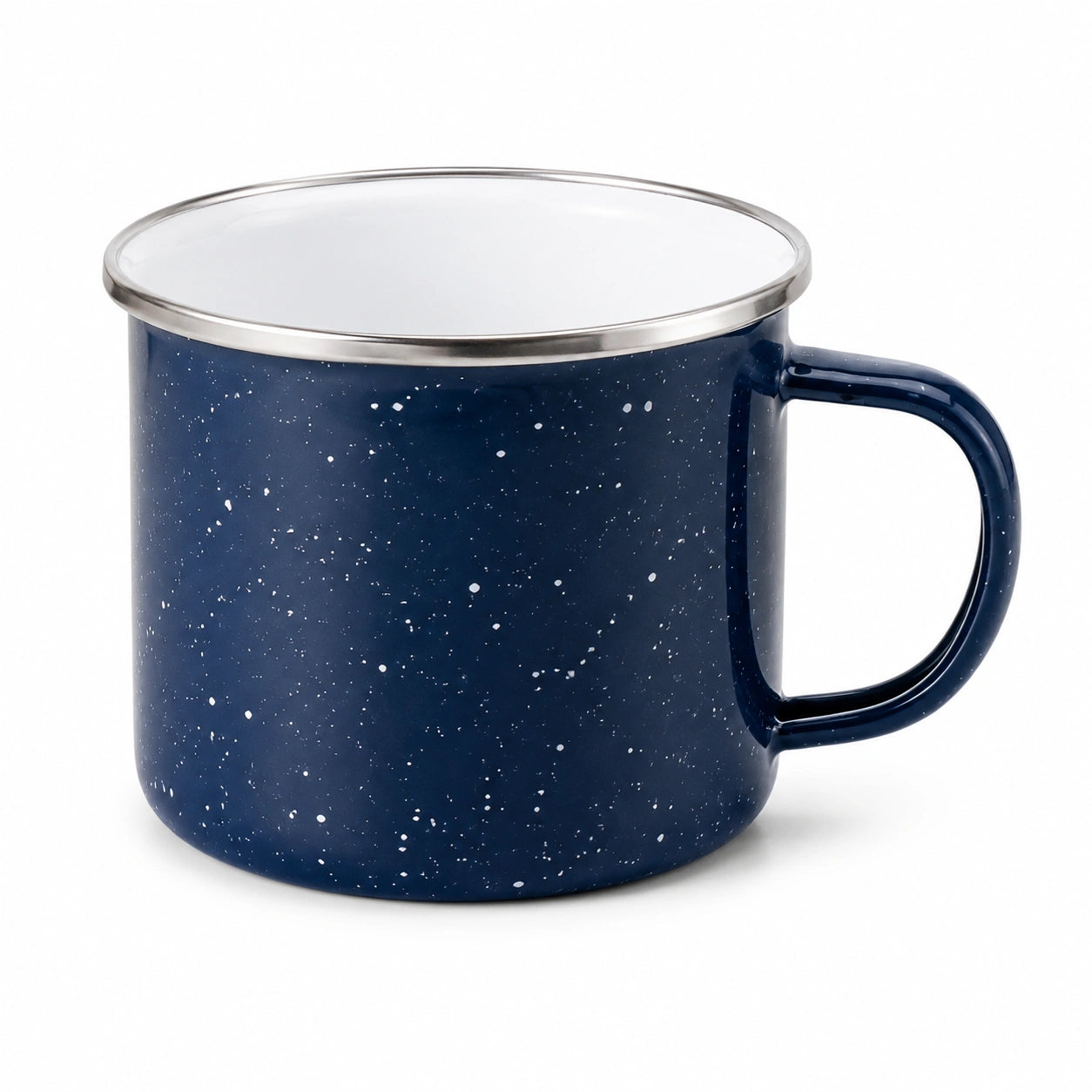 Mug émaillé 350 ml en acier bleu marine moucheté - tasse à poignée pour boissons chaudes