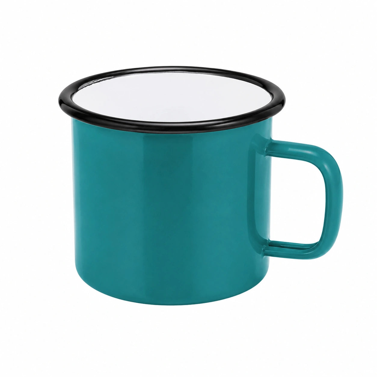 Mug 350 ml en acier émaillé turquoise à bord noir - tasse à poignée pour boissons chaudes et froides
