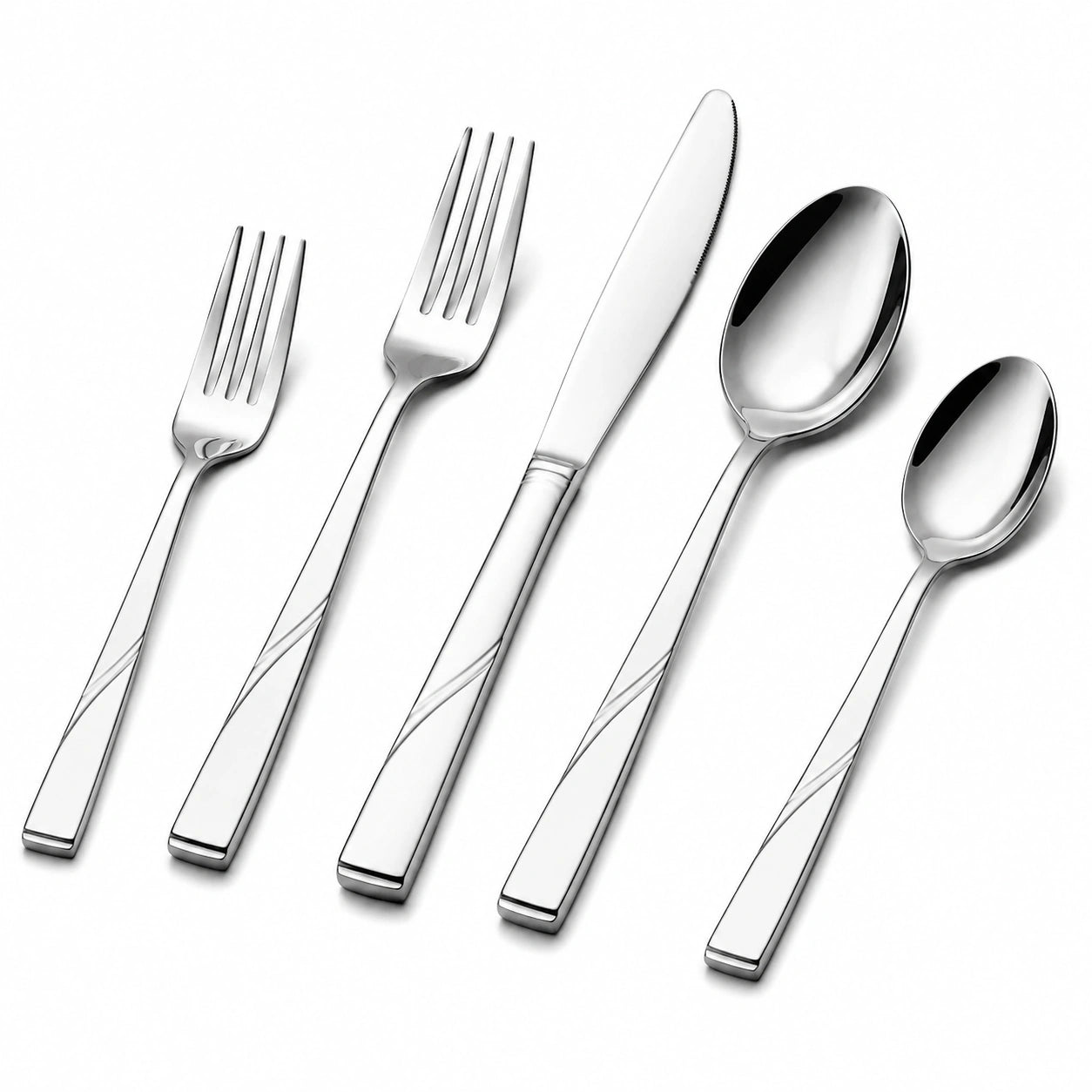 Ménagère 5 pièces en acier inoxydable argenté 14 à 23 cm finition miroir