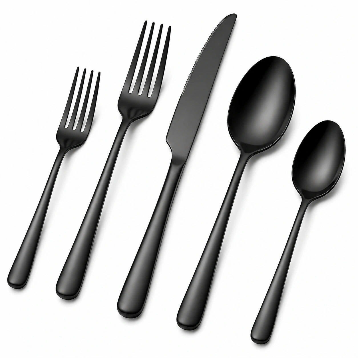Service de couverts 5 pièces en acier inoxydable noir finition satinée pour table