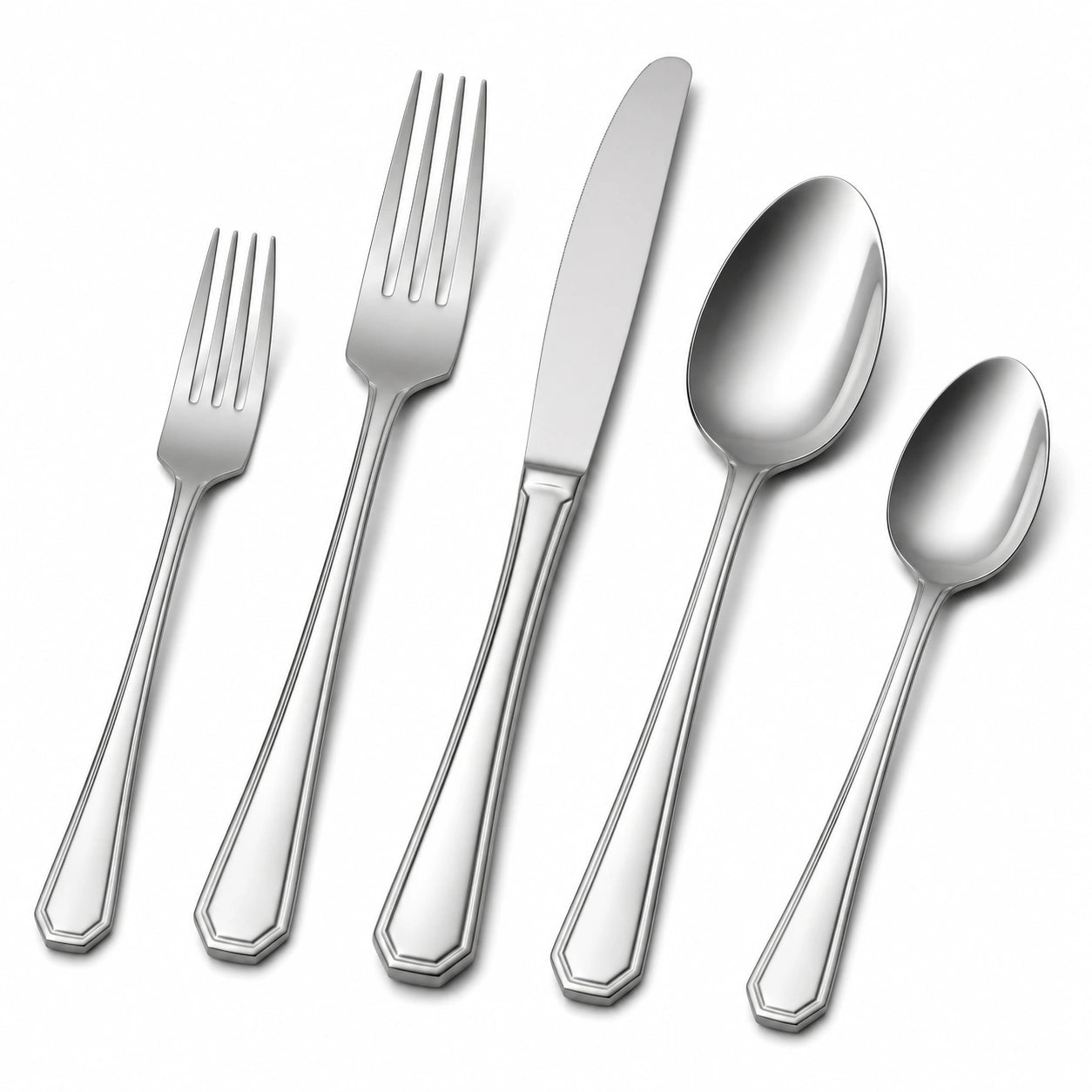 Ménagère 5 pièces 14.5 à 22 cm en acier inoxydable argentée finition polie style classique