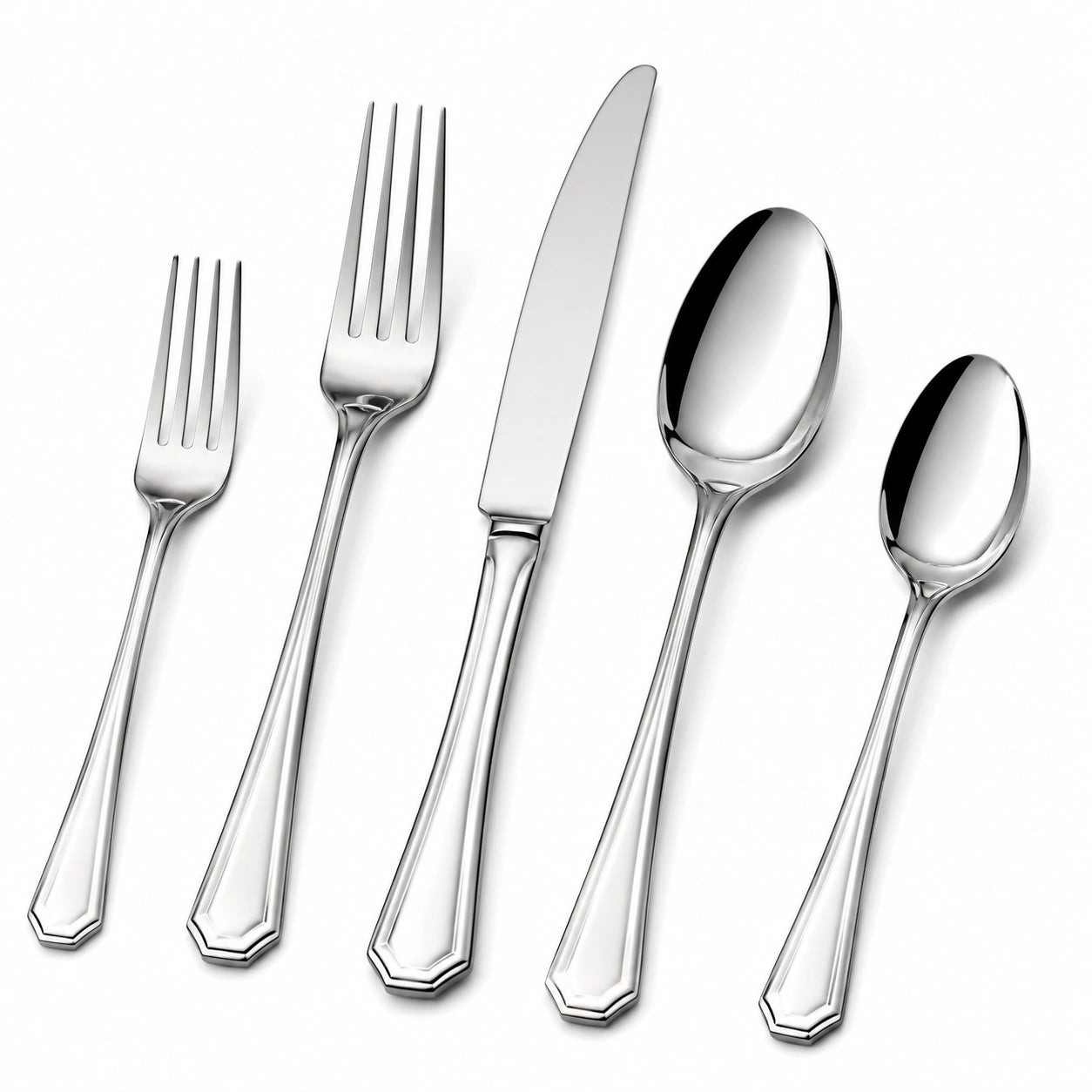 Ménagère 5 pièces en acier inoxydable argenté finition brillante pour table