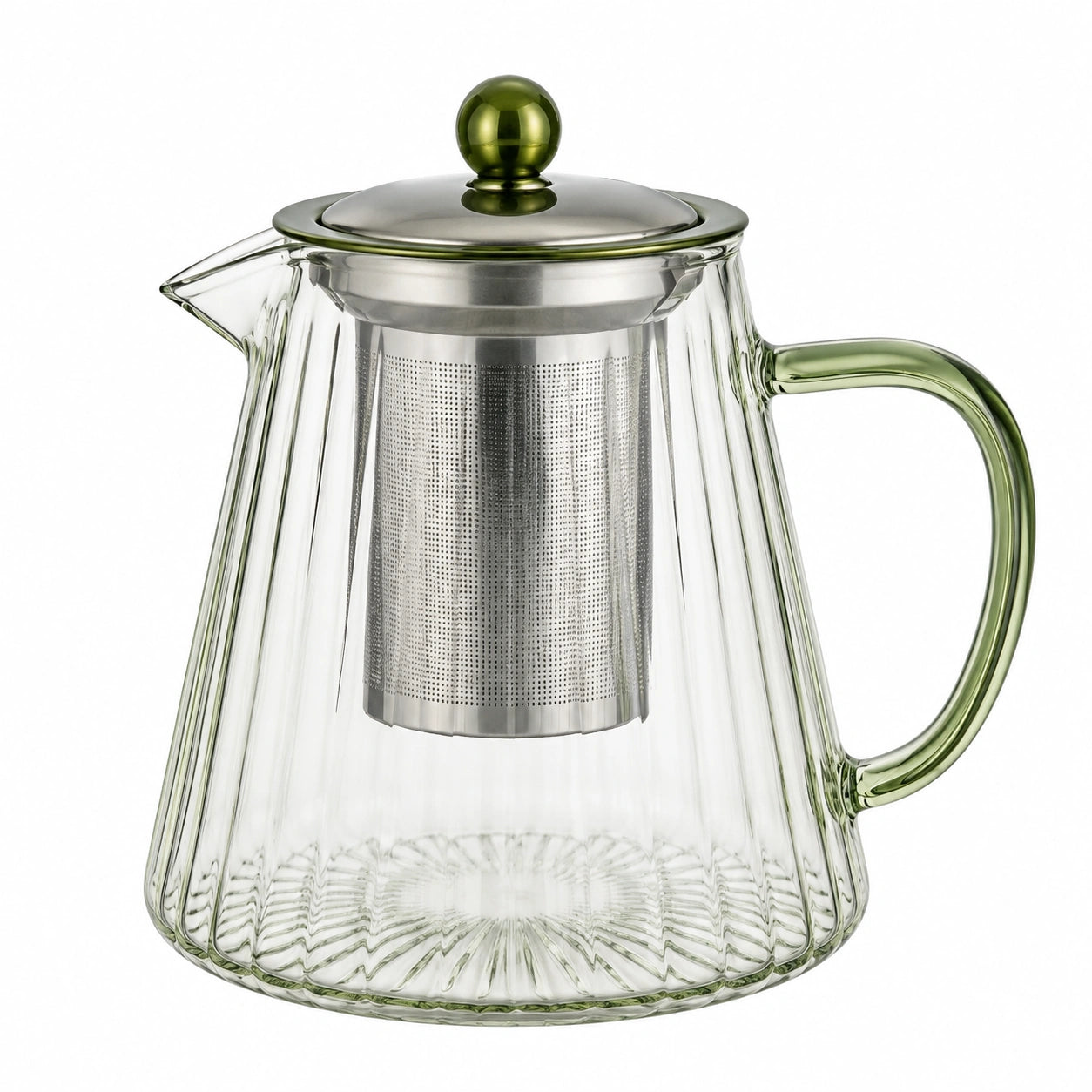 Théière 1.20 L en verre transparent vert avec filtre en acier inoxydable pour infusion