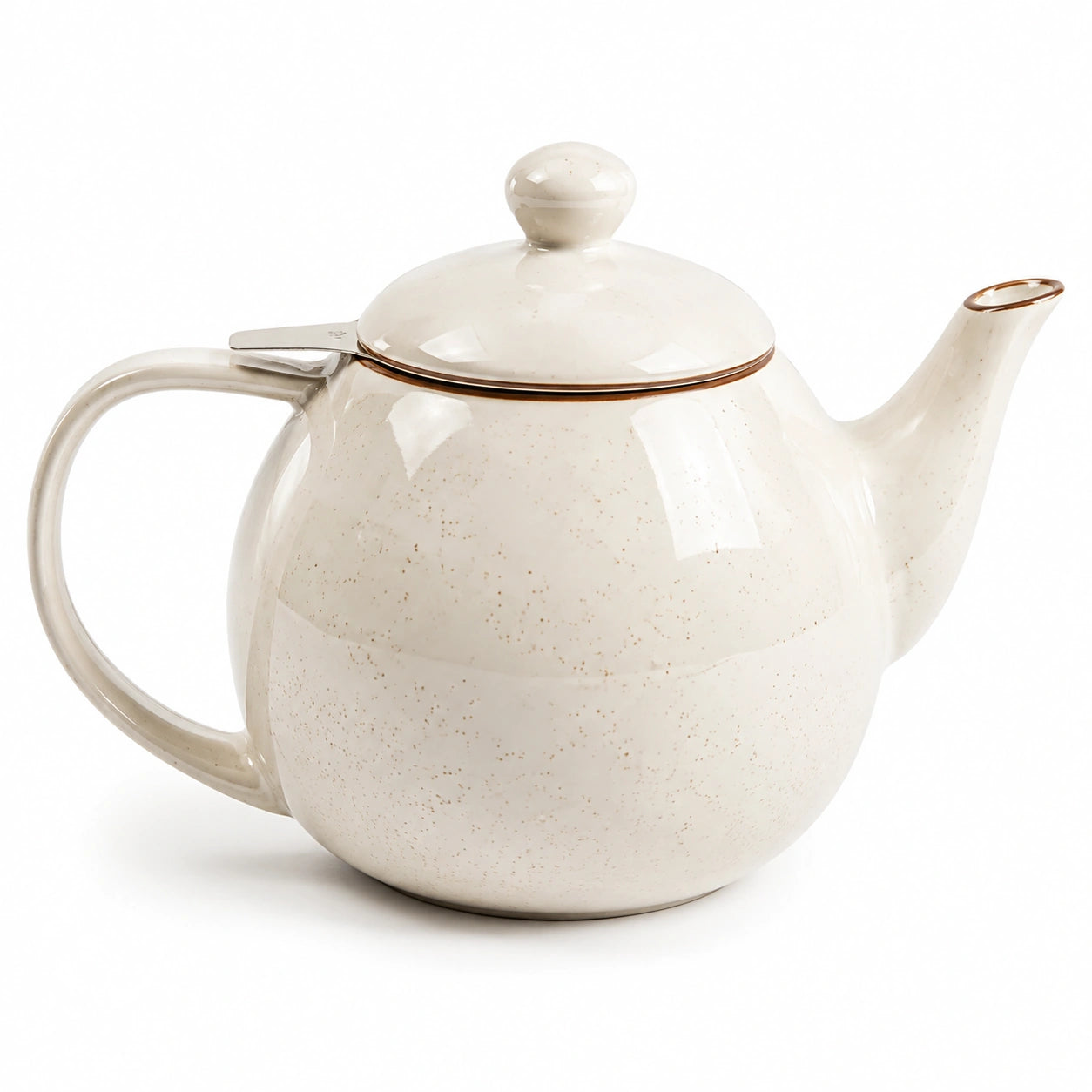 Théière 1.20 L en céramique blanc moucheté avec couvercle style classique